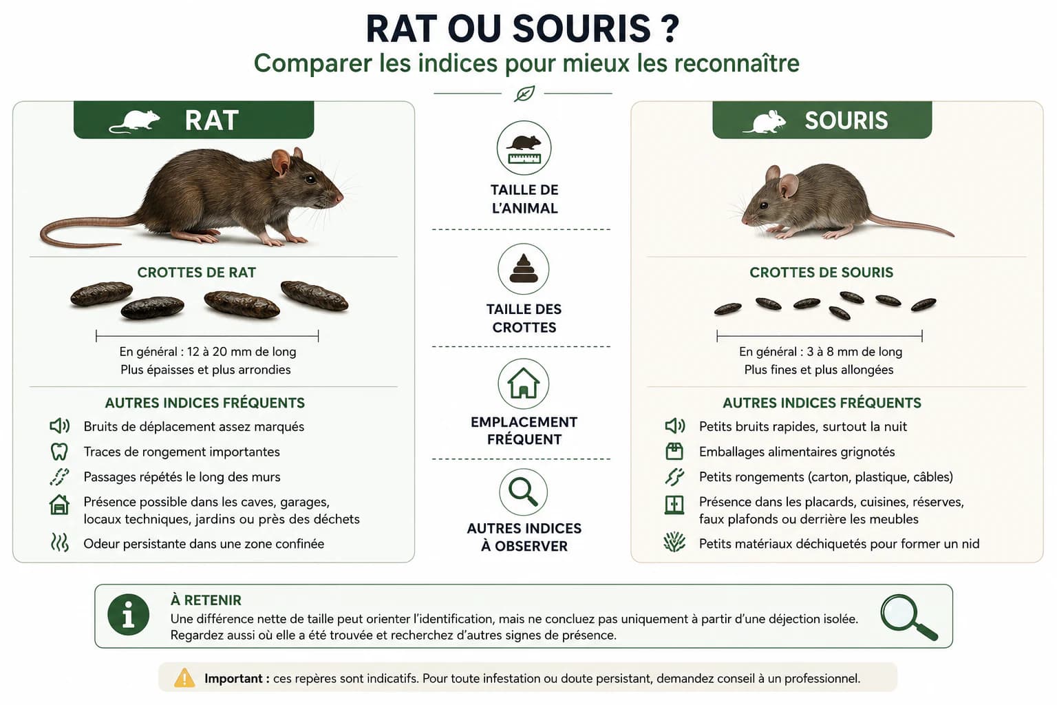 Illustration comparative des indices permettant de distinguer un rat d'une souris